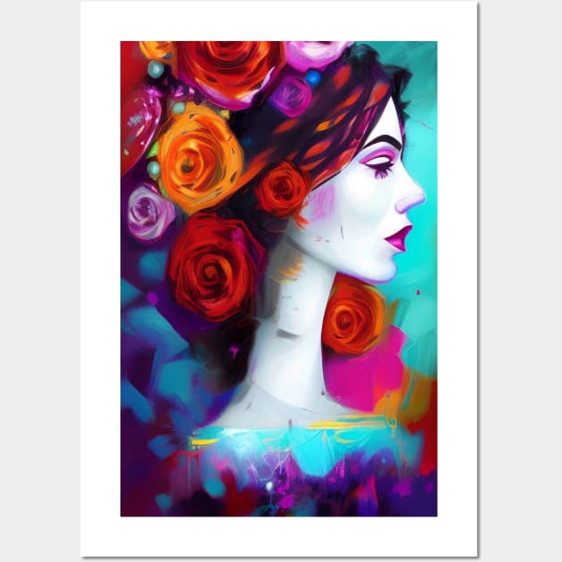 Urban Street Graffiti Style - GA556 - Pretty Latino Girl with Roses Wall Art by ZiolaRosa